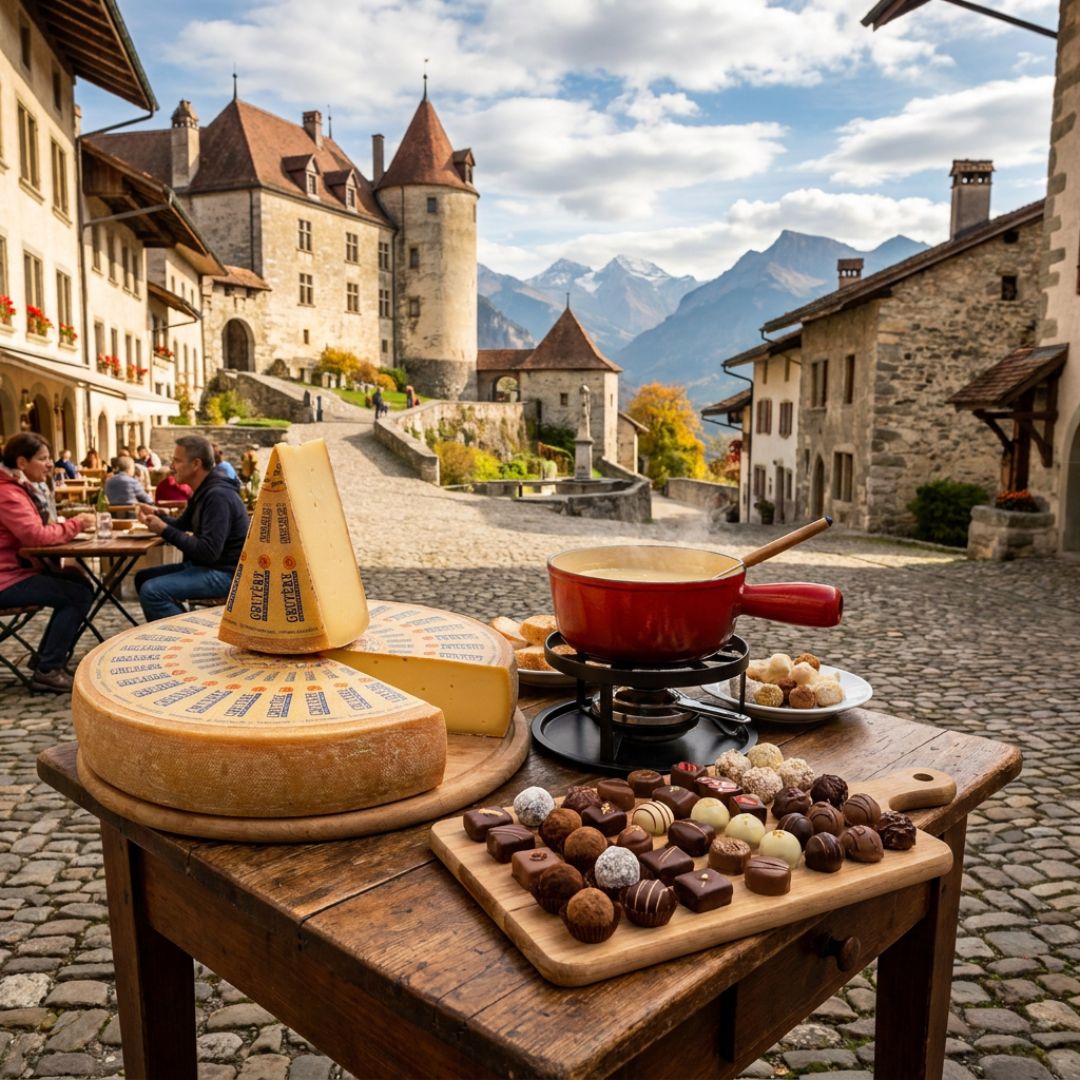 Cheese and chocolate in Gruyères
