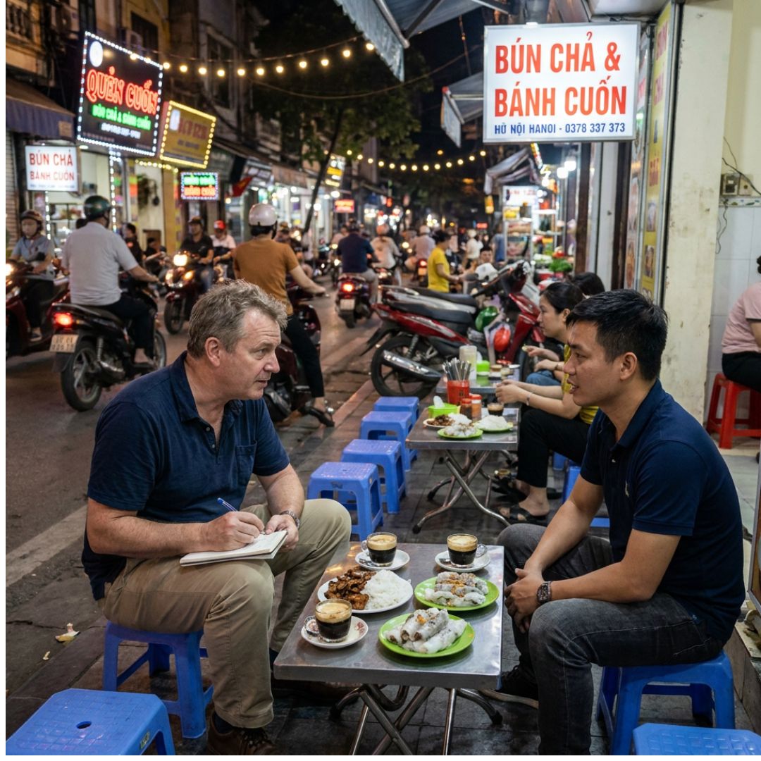 Hanoi street food walk after dark